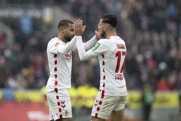 (DFL/DFB REGULATES PROHIBIT ANY USE OF PHOTOGRAPHS AS IMAGE SEQUENCES AND/OR QUASI-VIDEO), RheinEnergieStadion, Cologne, North Rhine-Westphalia, Linton Maina (1.FC Köln, Midfield, #37), Leart Pacarada (1.FC Köln, Defence, #17), 2nd Bundesliga, 1.FC Köln, Hamburger SV on 09.02.2025 at RheinEnergieStadion in Cologne Germany