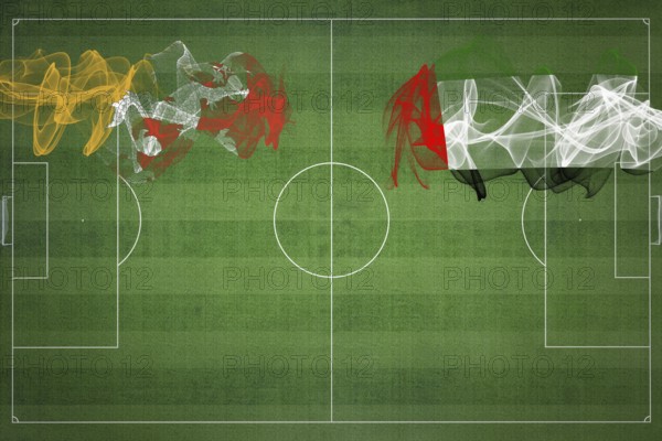 Bhutan vs United Arab Emirates Soccer Match, national colors, national flags, soccer field, football game, Competition concept, Copy space