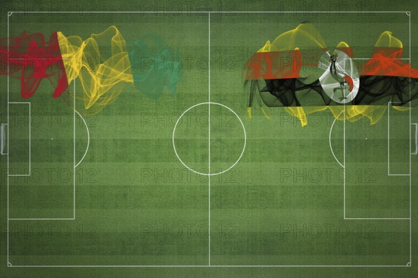 Guinea vs Uganda Soccer Match, national colors, national flags, soccer field, football game, Competition concept, Copy space