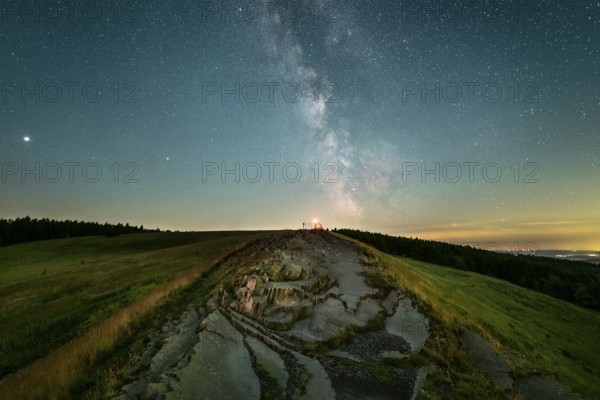Wasserkuppe, Abtsrodaer Kuppe at night with Milky Way, Gersfeld, Rhön, Hesse, Germany, Europe