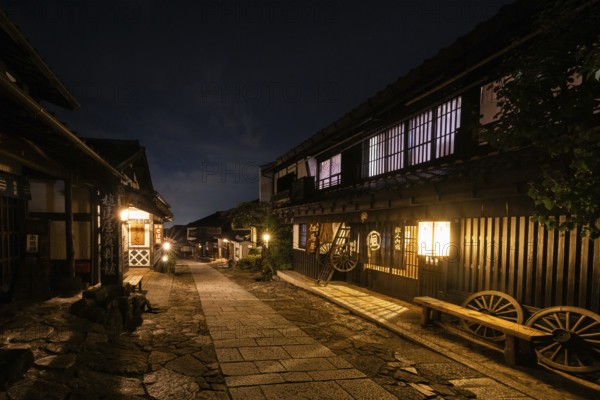 MAGOME, JAPAN - SEPTEMBER 20, 2024: The historic village of Magome (Magome-Juku) at night in Gifu Prefecture near the town of Nakatsugawa in Japan