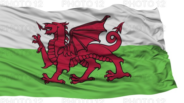 Isolated Wales Flag, Waving on White Background, High Resolution