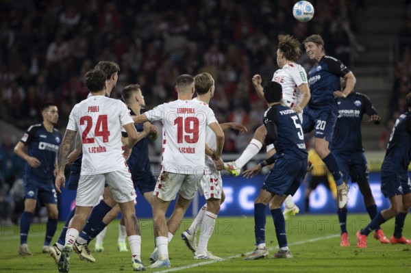Andreas Dick (DFL/DFB REGULATIONS PROHIBIT ANY USE OF PHOTOGRAPHS AS IMAGE SEQUENCES AND/OR QUASI-VIDEO), RheinEnergieStadion, Cologne, North Rhine-Westphalia, Julian Pauli (1.FC Köln, defence, #24), Tim Lemperle (1.FC Köln, offence, #19), Santiago Castaneda (midfield, SC Paderborn 07, #5), Felix Götze (defence, SC Paderborn 07, #20), 2nd Bundesliga, 1.FC Köln, SC Paderborn 07 on 25.10.2024 at the RheinEnergieStadion in Cologne Germany