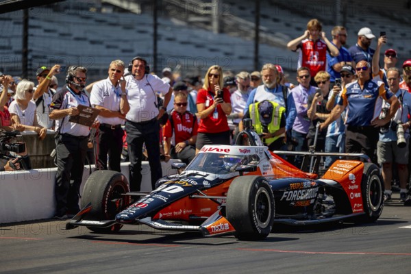 INDYCAR driver, JACK HARVEY (30) of Bassingham, England, brings his Rahal Letterman Lanigan Racing Honda car in for a pit stop during the Pit Stop Competition at the Indianapolis Motor Speedway in Indianapolis, IN, USA, North America