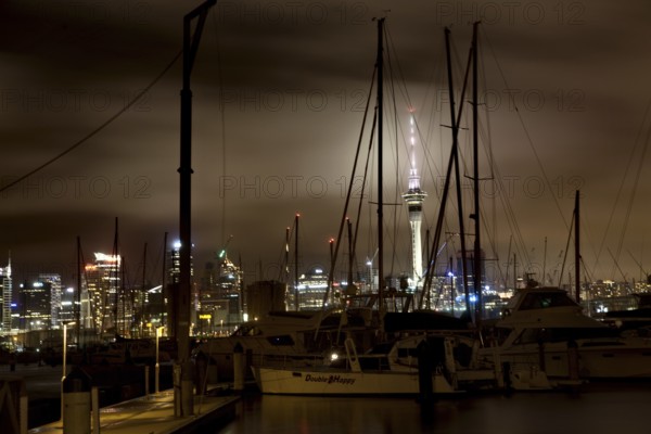 Auckland New Zealand City View Night Photo Tower