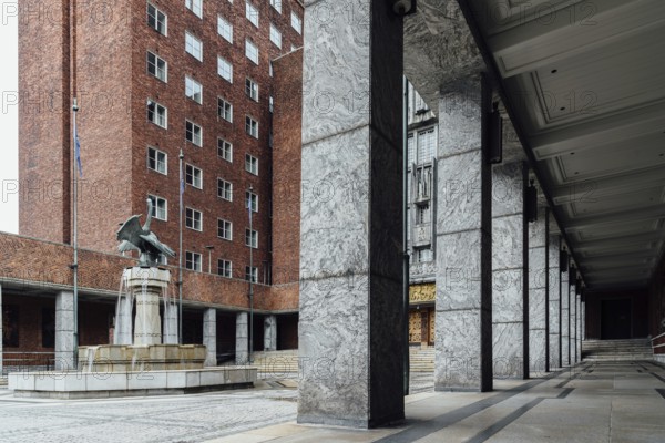 Oslo, Norway, August 11, 2019: Oslo City Hall. It houses the city council. It is the seat of the ceromony of Nobel Peace Prize every year, Europe