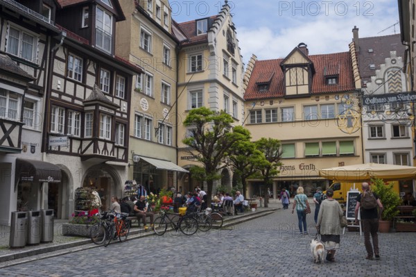 02.06.2016, Lindau, Germany, Europe, People stroll through the pedestrian zone in the old town of Lindau, Europe