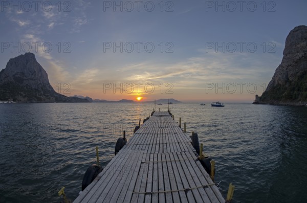 Small boat harbor at dawn. Crimea