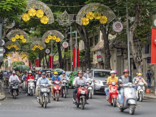 Peak hour on Dong Khoi Street a few days before the Vietnamese New Year, Ho Chi Minh City, Vietnam, Asia