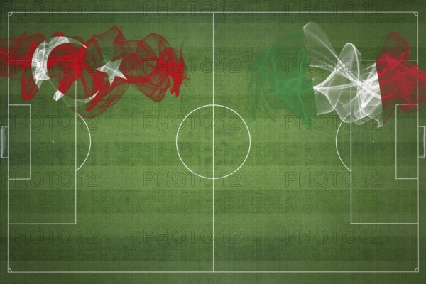 Turkey vs Italy Soccer Match, national colors, national flags, soccer field, football game, Competition concept, Copy space
