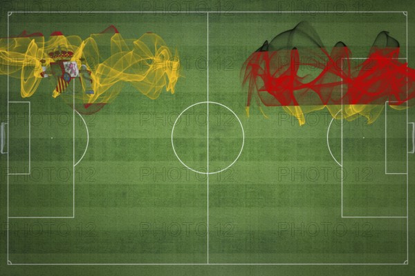 Spain vs Germany Soccer Match, national colors, national flags, soccer field, football game, Competition concept, Copy space