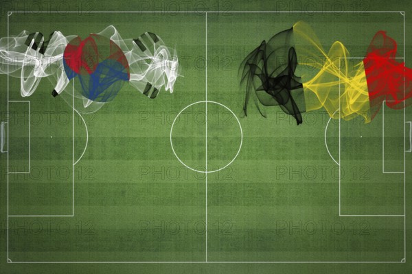South Korea vs Belgium Soccer Match, national colors, national flags, soccer field, football game, Competition concept, Copy space