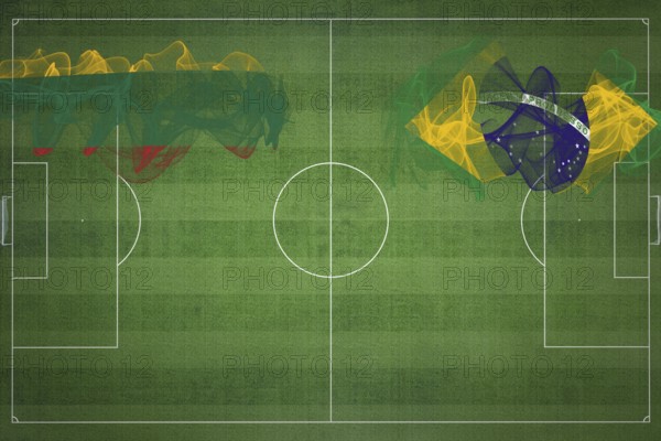 Lithuania vs Brazil Soccer Match, national colors, national flags, soccer field, football game, Competition concept, Copy space