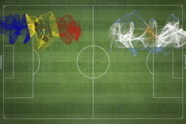 Moldova vs Argentina Soccer Match, national colors, national flags, soccer field, football game, Competition concept, Copy space