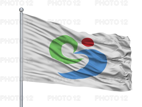 Matsuura City Flag On Flagpole, Country Japan, Nagasaki Prefecture, Isolated On White Background