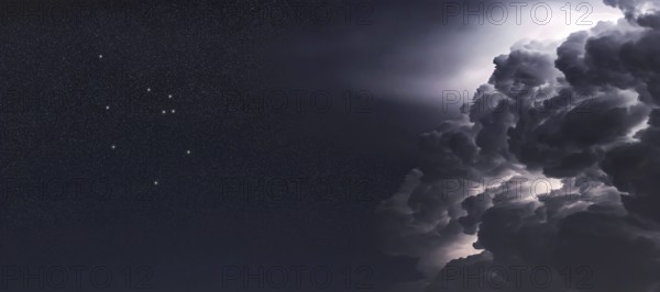 Auriga star constellation, Night sky, Cluster of stars, Deep space, Charioteer constellation Storm clouds