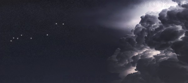 Lynx star constellation, Night sky, Cluster of stars, Deep space, Cat constellation Storm clouds