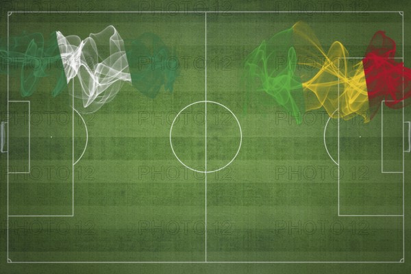Nigeria vs Mali Soccer Match, national colors, national flags, soccer field, football game, Competition concept, Copy space