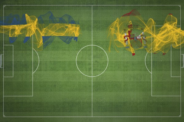 Sweden vs Spain Soccer Match, national colors, national flags, soccer field, football game, Competition concept, Copy space