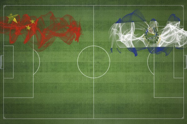 China vs El Salvador Soccer Match, national colors, national flags, soccer field, football game, Competition concept, Copy space
