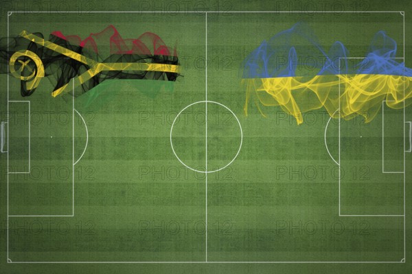 Vanuatu vs Ukraine Soccer Match, national colors, national flags, soccer field, football game, Competition concept, Copy space