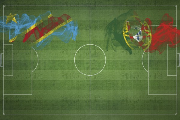 Democratic Republic of Congo vs Portugal Soccer Match, national colors, national flags, soccer field, football game, Competition concept, Copy space