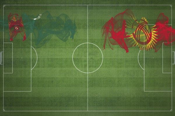 Turkmenistan vs Kyrgyzstan Soccer Match, national colors, national flags, soccer field, football game, Competition concept, Copy space