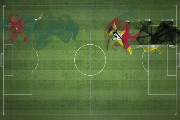 Turkmenistan vs Mozambique Soccer Match, national colors, national flags, soccer field, football game, Competition concept, Copy space