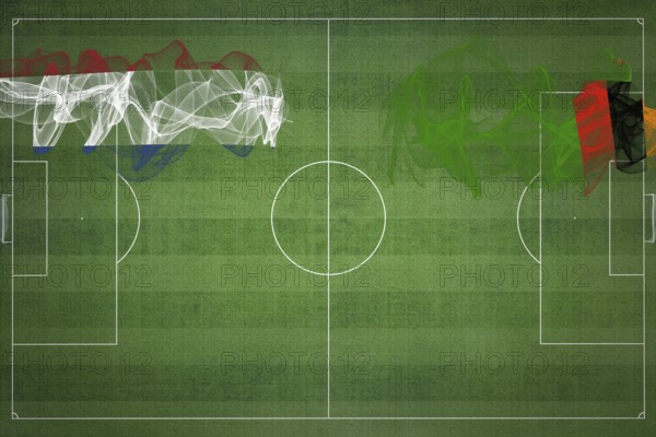 Netherlands vs Zambia Soccer Match, national colors, national flags, soccer field, football game, Competition concept, Copy space