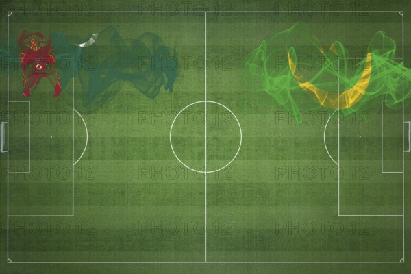 Turkmenistan vs Mauritania Soccer Match, national colors, national flags, soccer field, football game, Competition concept, Copy space