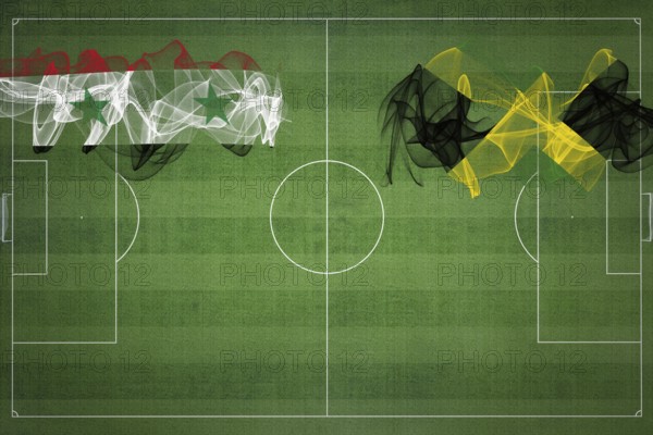 Syria vs Jamaica Soccer Match, national colors, national flags, soccer field, football game, Competition concept, Copy space