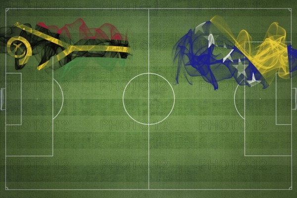 Vanuatu vs Bosnia and Herzegovina Soccer Match, national colors, national flags, soccer field, football game, Competition concept, Copy space