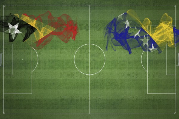 East Timor vs Bosnia and Herzegovina Soccer Match, national colors, national flags, soccer field, football game, Competition concept, Copy space