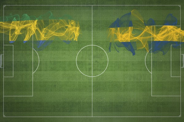 Gabon vs Sweden Soccer Match, national colors, national flags, soccer field, football game, Competition concept, Copy space
