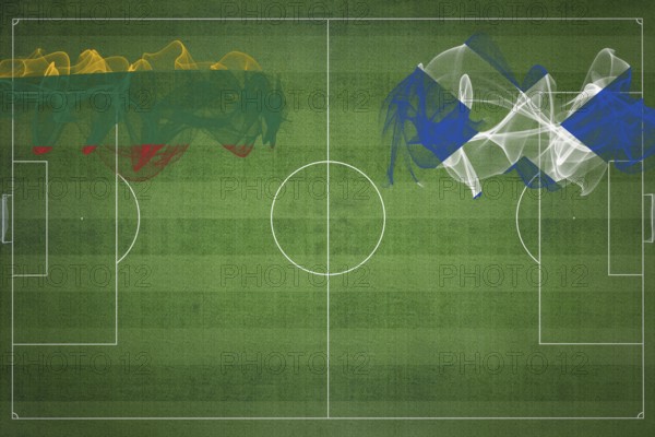 Lithuania vs Scotland Soccer Match, national colors, national flags, soccer field, football game, Competition concept, Copy space