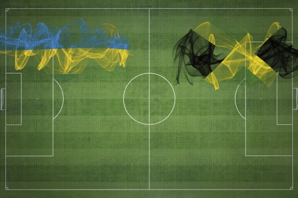 Rwanda vs Jamaica Soccer Match, national colors, national flags, soccer field, football game, Competition concept, Copy space