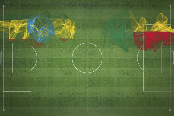 Ethiopia vs Benin Soccer Match, national colors, national flags, soccer field, football game, Competition concept, Copy space