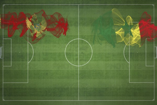 Montenegro vs Senegal Soccer Match, national colors, national flags, soccer field, football game, Competition concept, Copy space