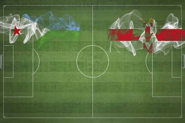 Djibouti vs Northern Ireland Soccer Match, national colors, national flags, soccer field, football game, Competition concept, Copy space