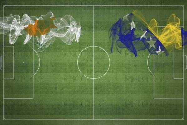 Cyprus vs Bosnia and Herzegovina Soccer Match, national colors, national flags, soccer field, football game, Competition concept, Copy space