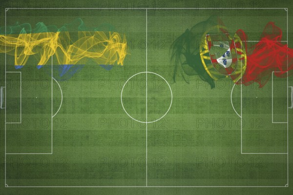 Gabon vs Portugal Soccer Match, national colors, national flags, soccer field, football game, Competition concept, Copy space
