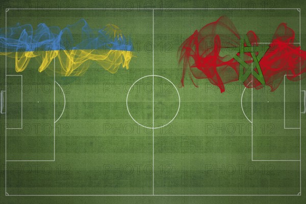 Rwanda vs Morocco Soccer Match, national colors, national flags, soccer field, football game, Competition concept, Copy space