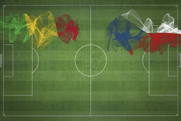 Mali vs Czech Republic Soccer Match, national colors, national flags, soccer field, football game, Competition concept, Copy space