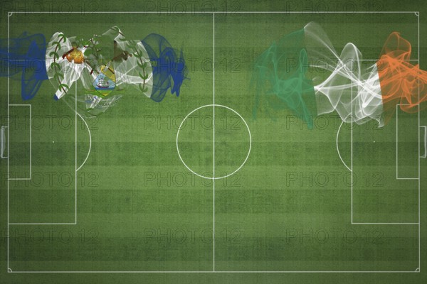 Belize vs Ireland Soccer Match, national colors, national flags, soccer field, football game, Competition concept, Copy space