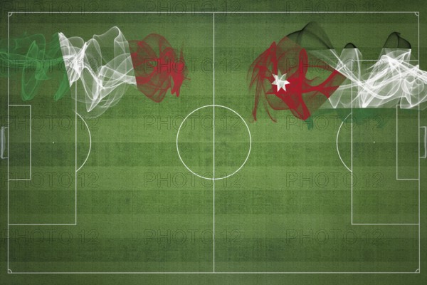 Italy vs Jordan Soccer Match, national colors, national flags, soccer field, football game, Competition concept, Copy space