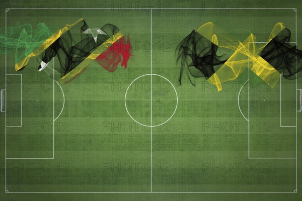 Saint Kitts and Nevis vs Jamaica Soccer Match, national colors, national flags, soccer field, football game, Competition concept, Copy space