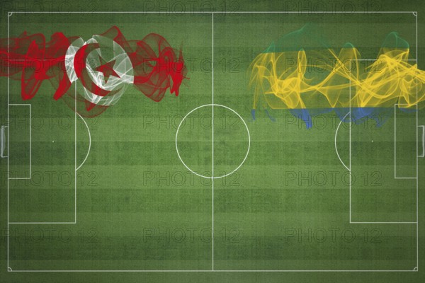 Tunisia vs Gabon Soccer Match, national colors, national flags, soccer field, football game, Competition concept, Copy space