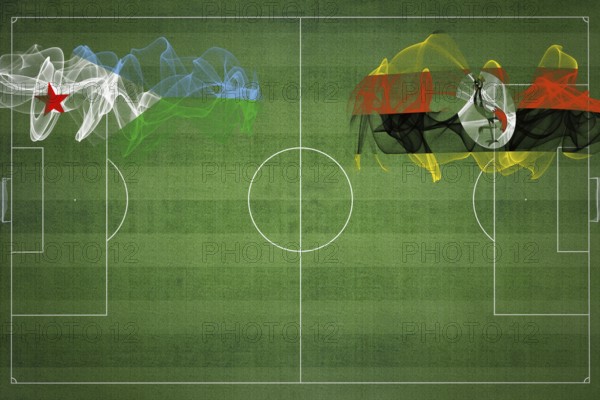 Djibouti vs Uganda Soccer Match, national colors, national flags, soccer field, football game, Competition concept, Copy space