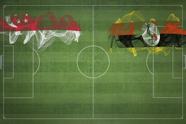 Singapore vs Uganda Soccer Match, national colors, national flags, soccer field, football game, Competition concept, Copy space