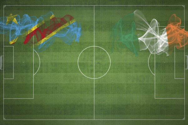 Democratic Republic of Congo vs Ireland Soccer Match, national colors, national flags, soccer field, football game, Competition concept, Copy space